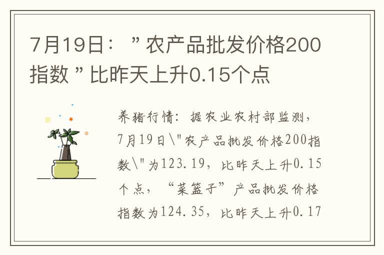 7月19日：＂农产品批发价格200指数＂比昨天上升0.15个点