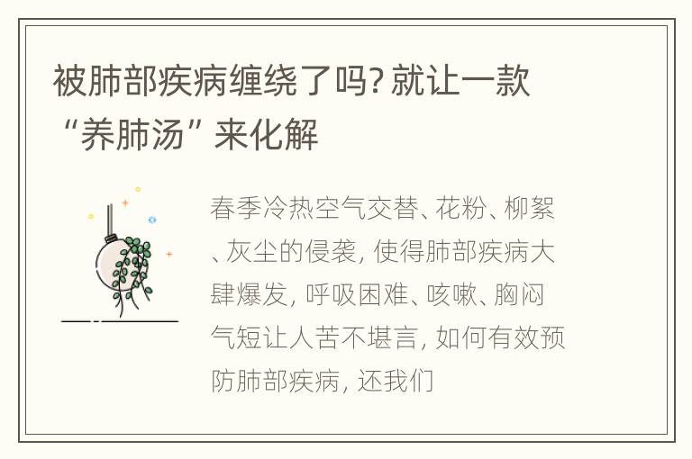 被肺部疾病缠绕了吗？就让一款“养肺汤”来化解