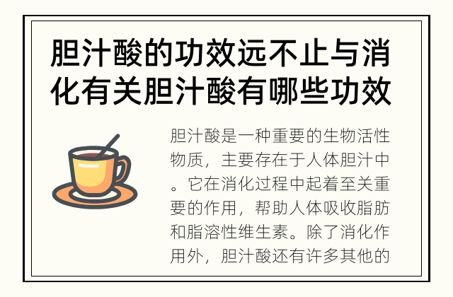 胆汁酸的功效远不止与消化有关 胆汁酸有哪些功效？