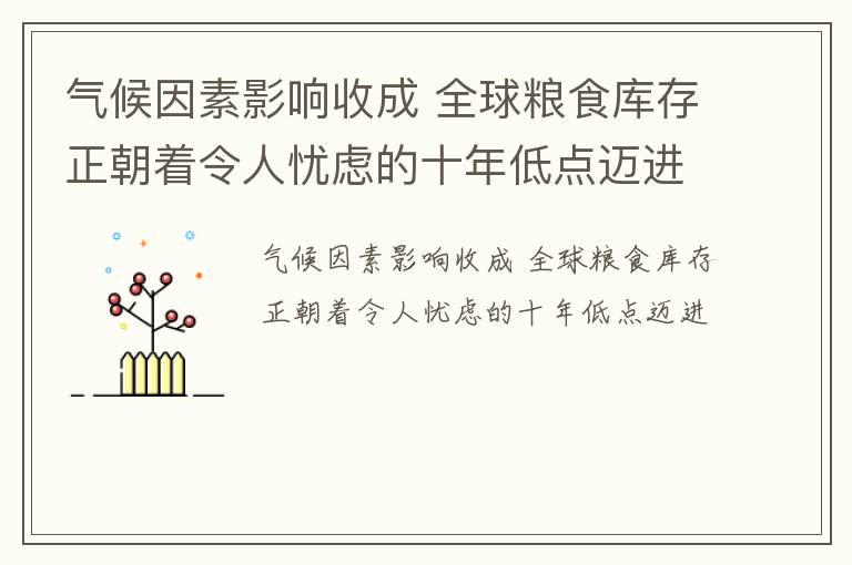 气候因素影响收成 全球粮食库存正朝着令人忧虑的十年低点迈进