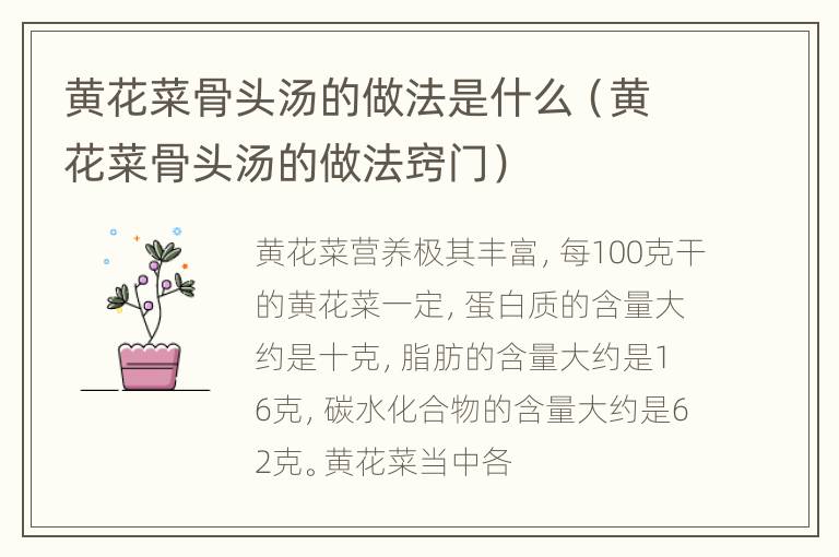黄花菜骨头汤的做法是什么（黄花菜骨头汤的做法窍门）