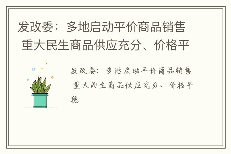 发改委：多地启动平价商品销售 重大民生商品供应充分、价格平稳