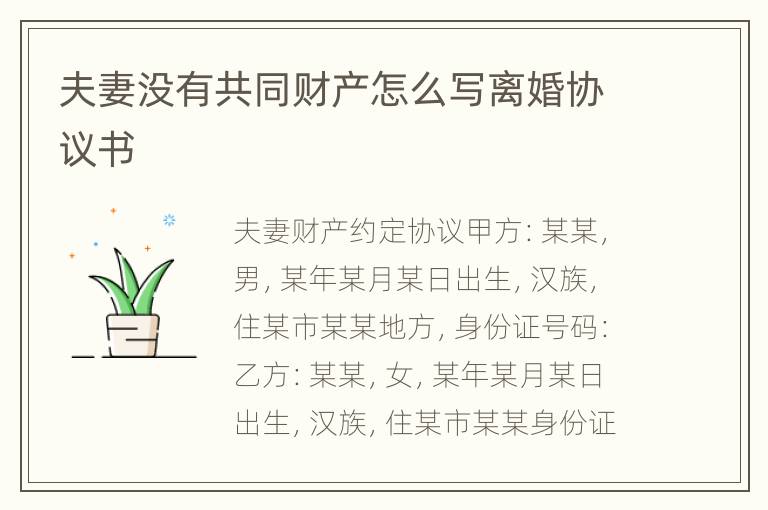 夫妻没有共同财产怎么写离婚协议书