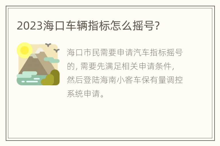 2023海口车辆指标怎么摇号？