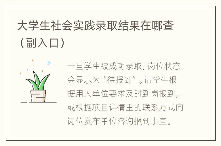 大学生社会实践录取结果在哪查（副入口）