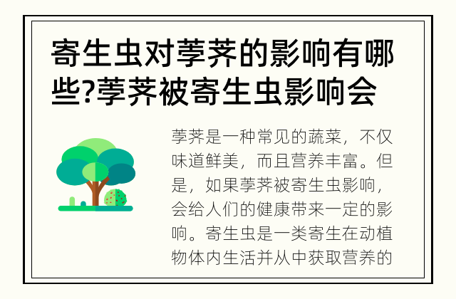 寄生虫对荸荠的影响有哪些? 荸荠被寄生虫影响会带来哪些问题?