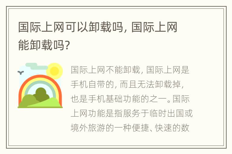 国际上网可以卸载吗，国际上网能卸载吗?