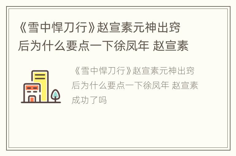 《雪中悍刀行》赵宣素元神出窍后为什么要点一下徐凤年 赵宣素成功了吗