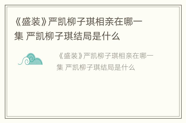 《盛装》严凯柳子琪相亲在哪一集 严凯柳子琪结局是什么