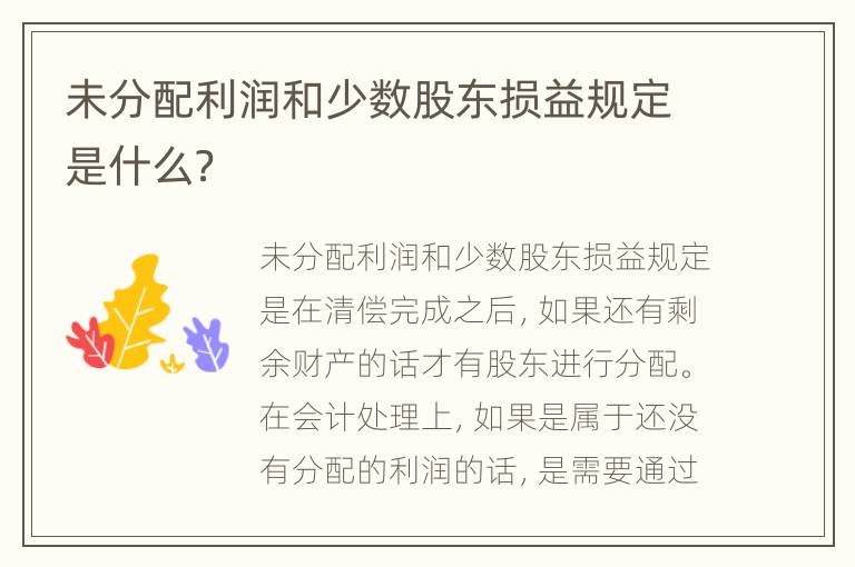 未分配利润和少数股东损益规定是什么？