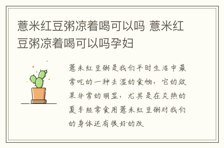 薏米红豆粥凉着喝可以吗 薏米红豆粥凉着喝可以吗孕妇