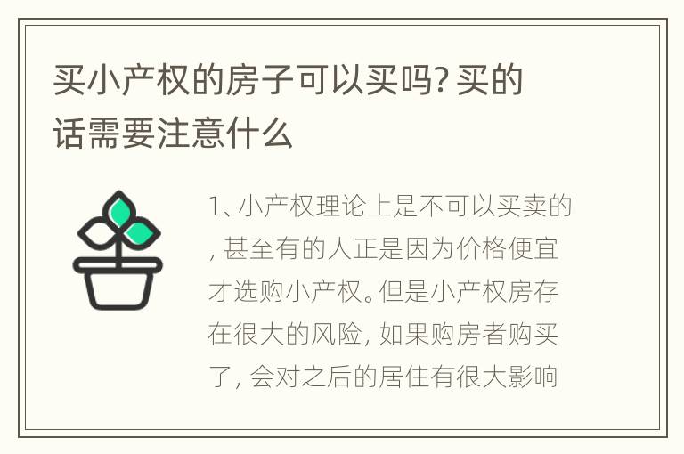 买小产权的房子可以买吗？买的话需要注意什么