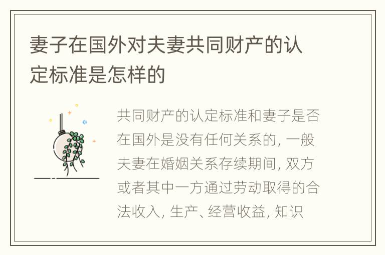 妻子在国外对夫妻共同财产的认定标准是怎样的