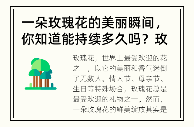 一朵玫瑰花的美丽瞬间，你知道能持续多久吗？ 玫瑰花的鲜美绽放究竟有多久？