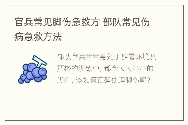 官兵常见脚伤急救方 部队常见伤病急救方法