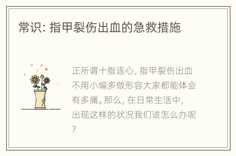 常识：指甲裂伤出血的急救措施