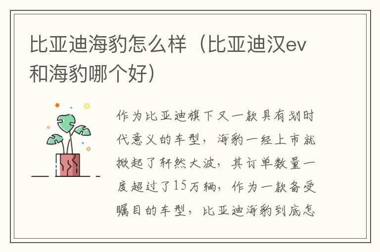 比亚迪海豹怎么样（比亚迪汉ev和海豹哪个好）