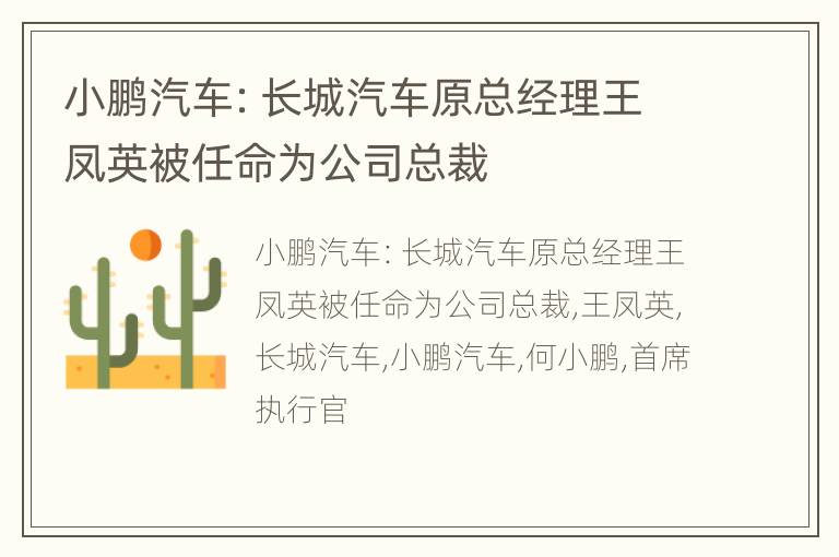 小鹏汽车：长城汽车原总经理王凤英被任命为公司总裁