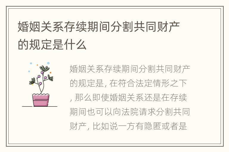 婚姻关系存续期间分割共同财产的规定是什么