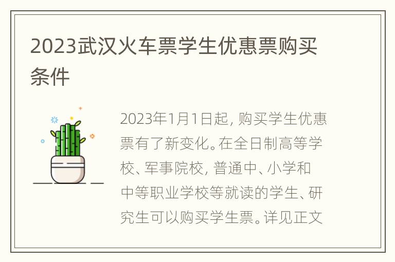 2023武汉火车票学生优惠票购买条件