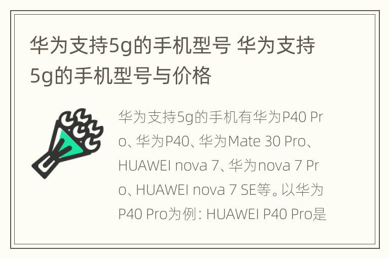 华为支持5g的手机型号 华为支持5g的手机型号与价格