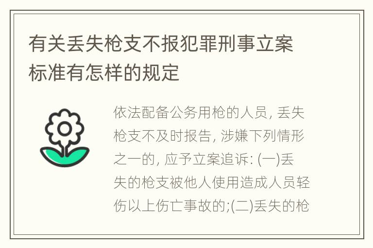 有关丢失枪支不报犯罪刑事立案标准有怎样的规定