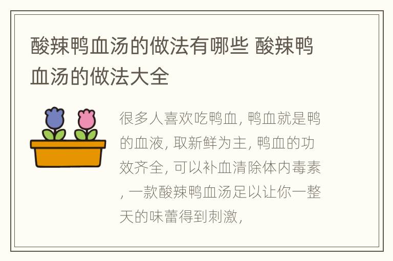 酸辣鸭血汤的做法有哪些 酸辣鸭血汤的做法大全