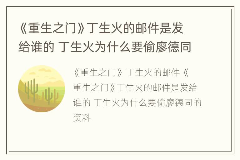《重生之门》丁生火的邮件是发给谁的 丁生火为什么要偷廖德同的资料