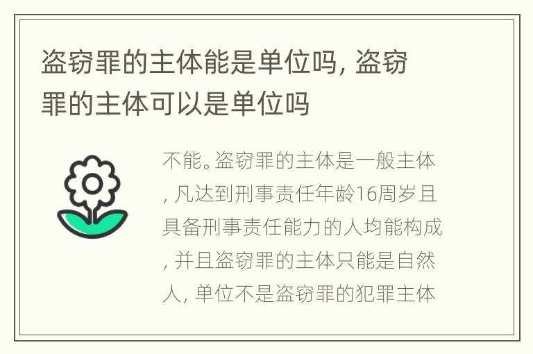 盗窃罪的主体能是单位吗，盗窃罪的主体可以是单位吗