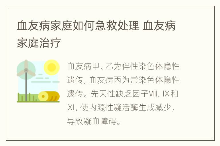 血友病家庭如何急救处理 血友病家庭治疗