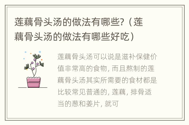 莲藕骨头汤的做法有哪些？（莲藕骨头汤的做法有哪些好吃）