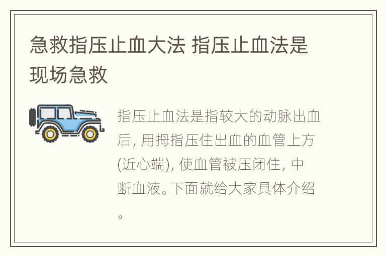 急救指压止血大法 指压止血法是现场急救