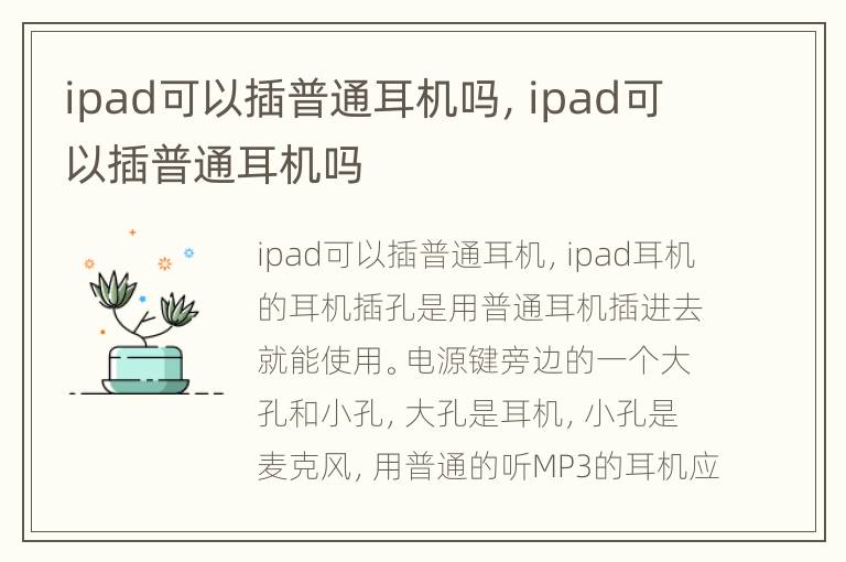 ipad可以插普通耳机吗，ipad可以插普通耳机吗