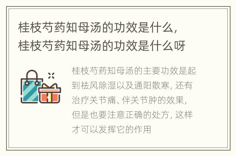 桂枝芍药知母汤的功效是什么，桂枝芍药知母汤的功效是什么呀