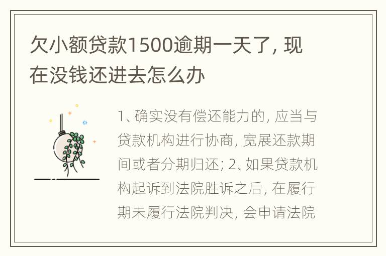 欠小额贷款1500逾期一天了，现在没钱还进去怎么办