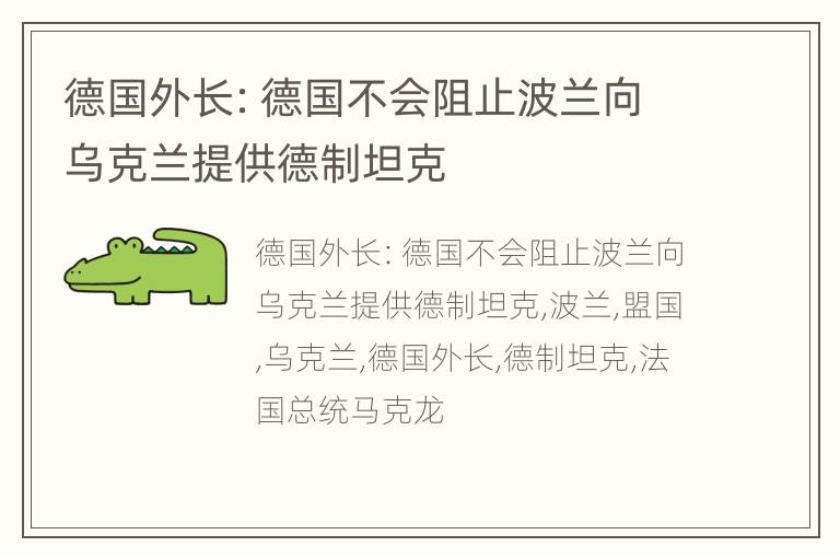 德国外长：德国不会阻止波兰向乌克兰提供德制坦克