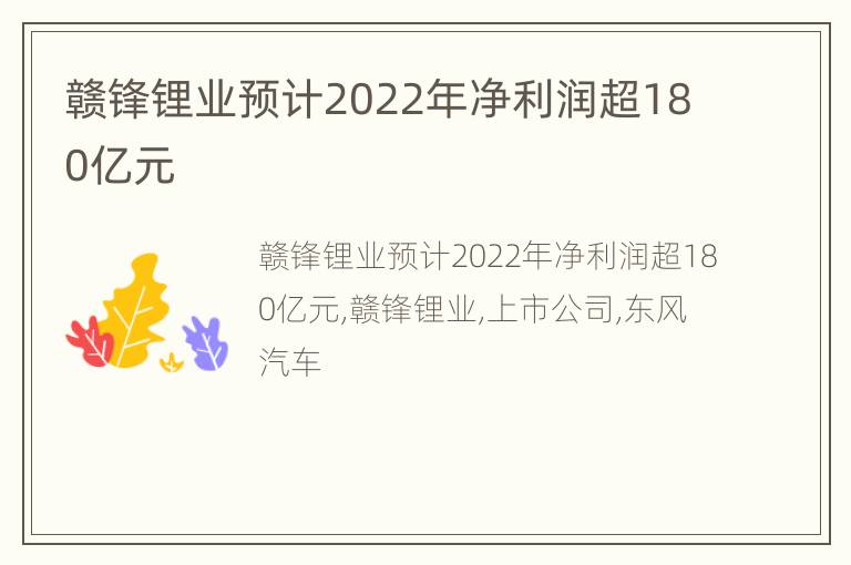 赣锋锂业预计2022年净利润超180亿元