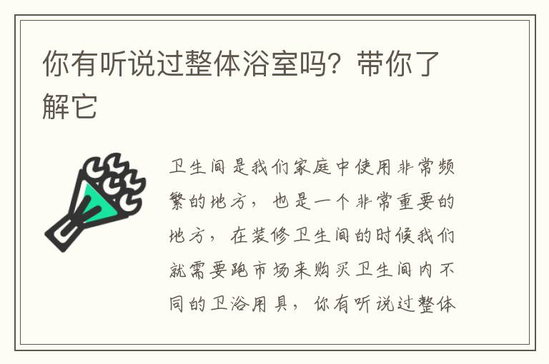 你有听说过整体浴室吗？带你了解它