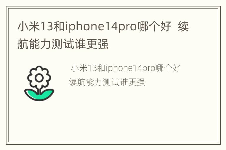 小米13和iphone14pro哪个好  续航能力测试谁更强