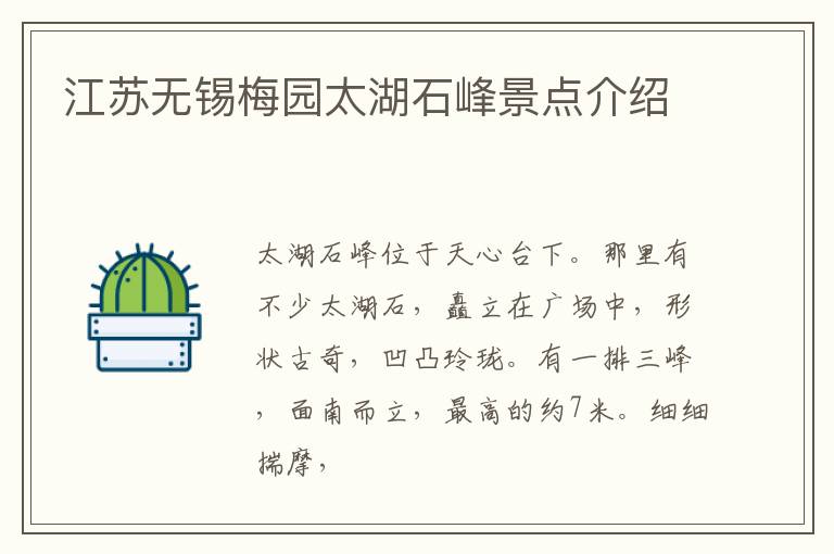 江苏无锡梅园太湖石峰景点介绍