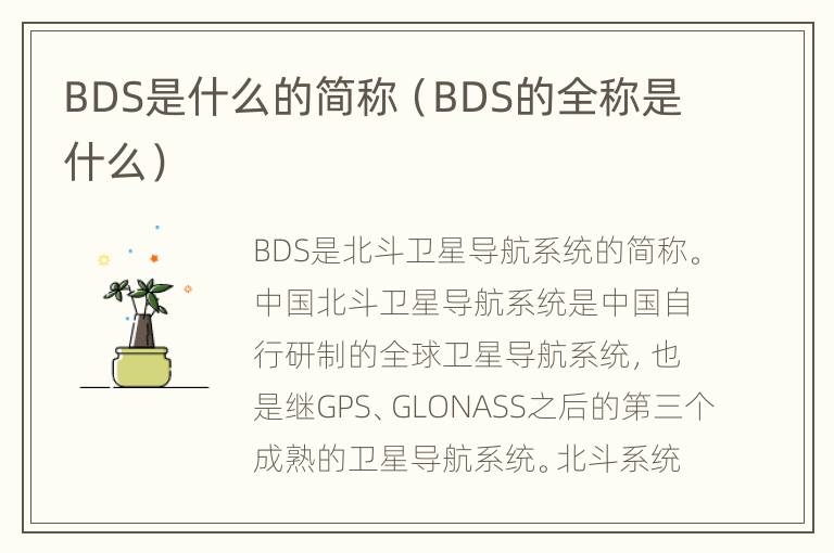 BDS是什么的简称（BDS的全称是什么）