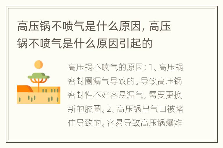 高压锅不喷气是什么原因，高压锅不喷气是什么原因引起的