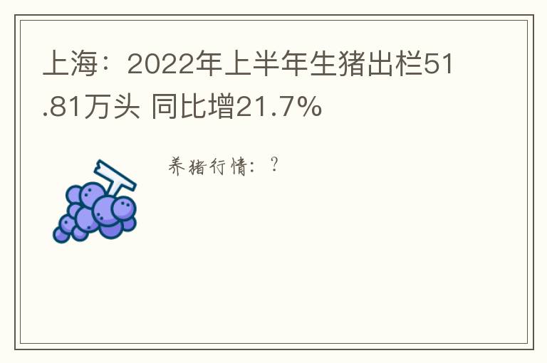 上海：2022年上半年生猪出栏51.81万头 同比增21.7%