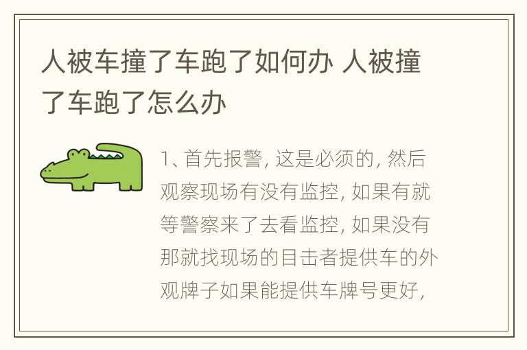 人被车撞了车跑了如何办 人被撞了车跑了怎么办