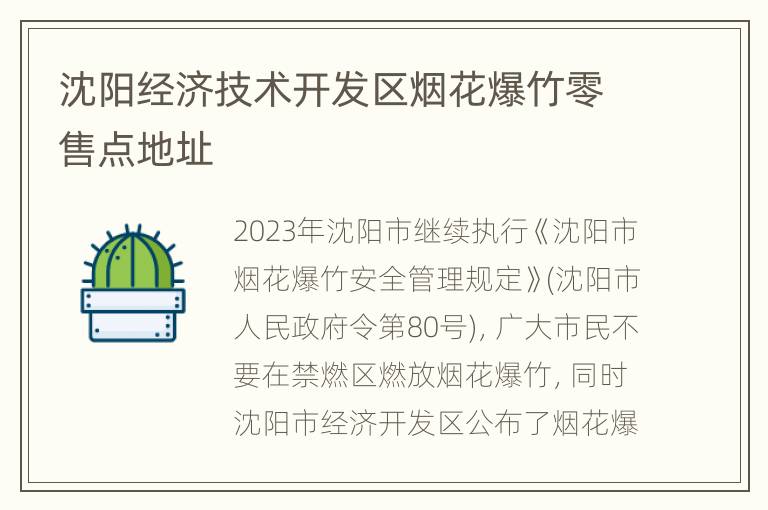 沈阳经济技术开发区烟花爆竹零售点地址
