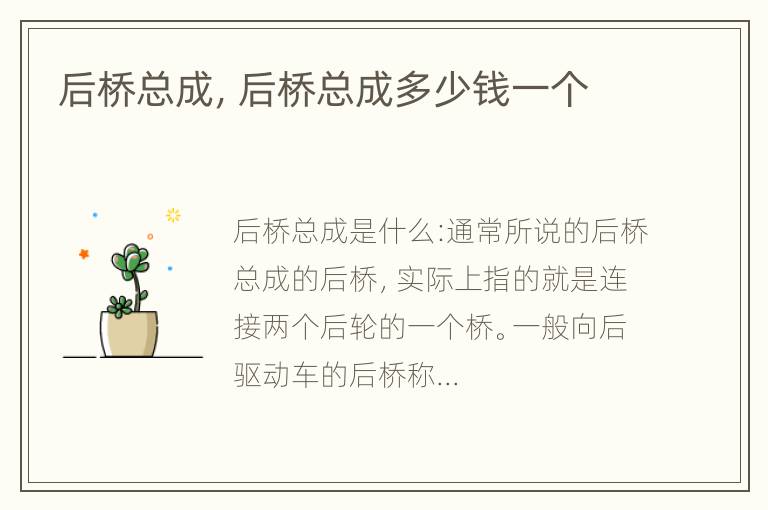 后桥总成，后桥总成多少钱一个