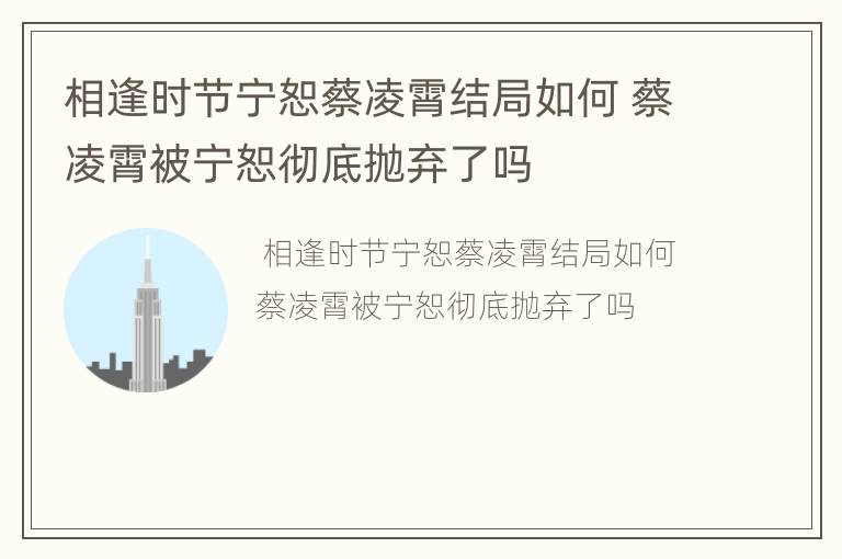 相逢时节宁恕蔡凌霄结局如何 蔡凌霄被宁恕彻底抛弃了吗