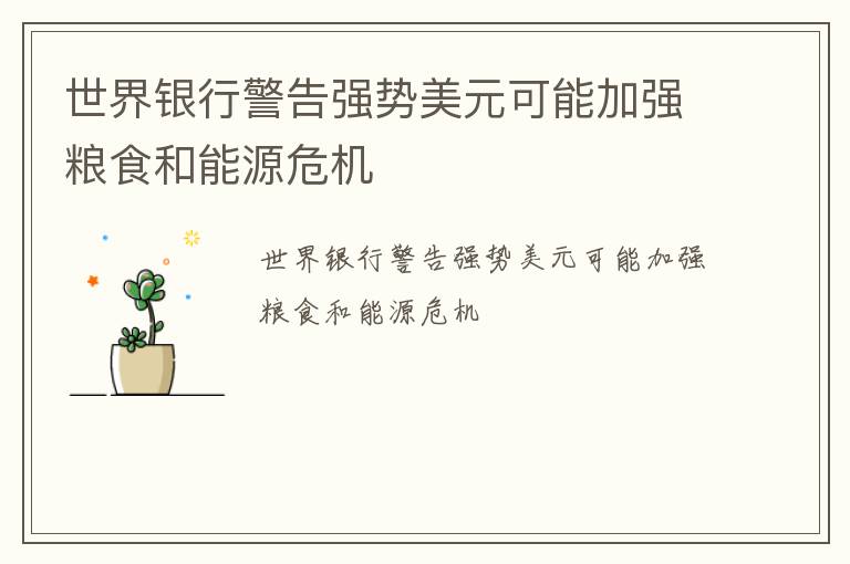 世界银行警告强势美元可能加强粮食和能源危机