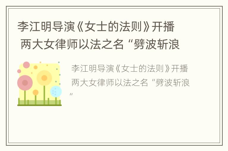 李江明导演《女士的法则》开播 两大女律师以法之名“劈波斩浪”