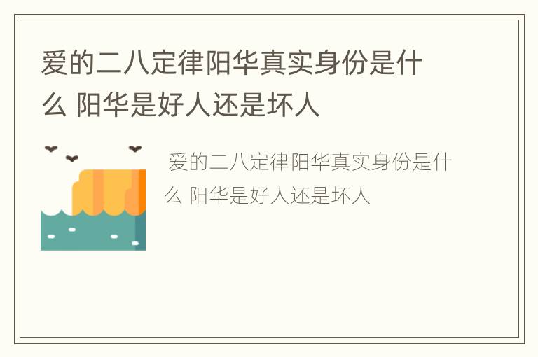 爱的二八定律阳华真实身份是什么 阳华是好人还是坏人